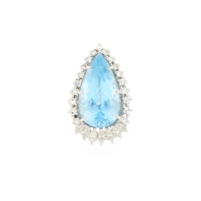 Lot 1063 - White Gold, Aquamarine and Diamond Ring
