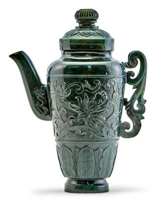 Lot 58 - A Chinese Spinach Jade Wine Pot Qing Dynasty...