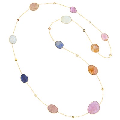 Lot 1006 - Gold, Multicolored Sapphire and Colored Diamond Chain Necklace