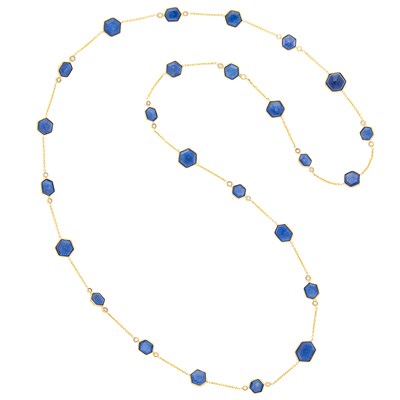 Lot 1120 - Long Gold, Sapphire and Diamond Chain Necklace