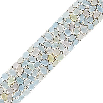 Lot 1045 - Silver, Cabochon Beryl and Diamond Bracelet