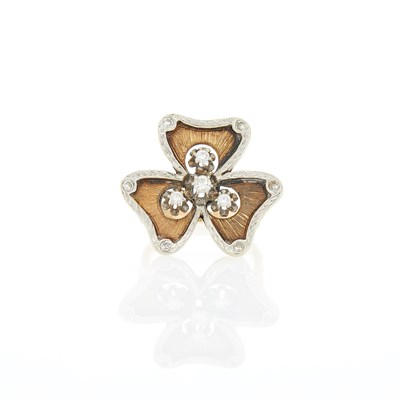 Lot 1248 - Two-Color Gold and Diamond Clover Ring