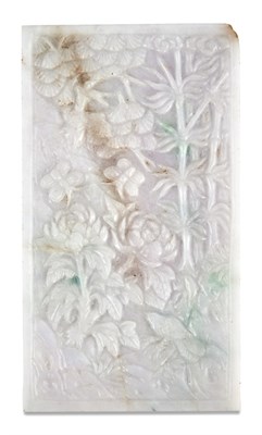 Lot 59 - A Chinese Carved Jadeite Plaque