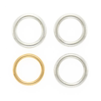 Lot 1015 - Gold Band Ring, Two Silver Band Rings and Isa Parvex Silver Band Ring, France