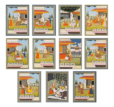 Lot 411 - Twelve Indian Jaipur School Painted Miniatures...