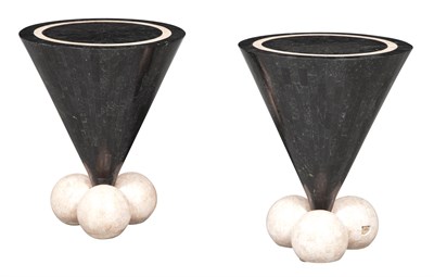 Lot 302 - Pair of Memphis Style Brass Inlaid Tessellated...