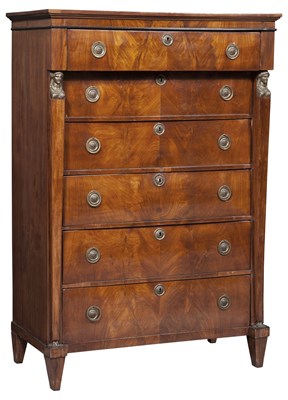 Lot 221 - Empire Gilt-Metal Mounted Mahogany and Part Ebonized Tall Chest of Drawers