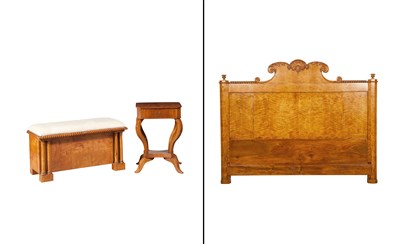 Lot 318 - Biedermeier Style Headboard, Bench and Side...