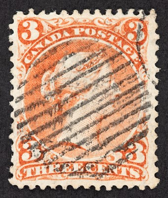 Lot 3177 - Canada 1858 Laid Paper 3 Cent Bright Red Scott...