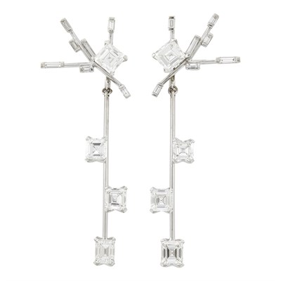 Lot 125 - Pair of White Gold and Diamond Pendant-Earrings