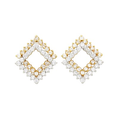 Lot 27 - Pair of Two-Color Gold and Diamond Earclips