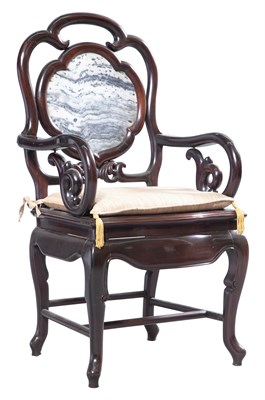 Lot 303 - Chinese Marble Inset Huanghuali Armchair...