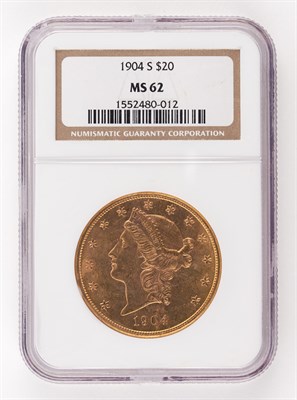 Lot 3024 - United States 1904 $20 Liberty Head NGC MS62...