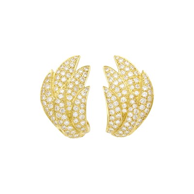 Lot 106 - Pair of Gold and Diamond Leaf Earrings