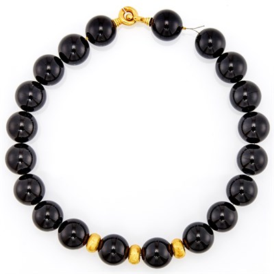 Lot 1034 - Gold and Black Onyx Bead Necklace