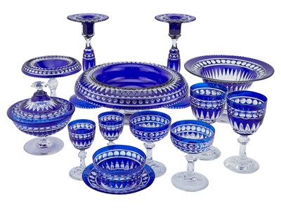Lot 1148 - Set of Blue Cut to Clear Glass Table Articles...