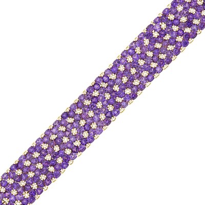 Lot 136 - Wide Gold, Amethyst and Diamond Bracelet