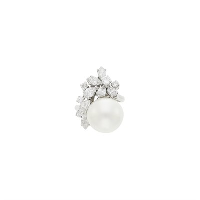 Lot 45 - Platinum, South Sea Cultured Pearl and Diamond Ring