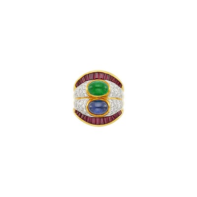 Lot 22 - Two-Color Gold, Colored Stone and Diamond Ring