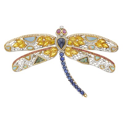 Lot 25 - Gold, Platinum, Gem-Set and Diamond Dragonfly Brooch