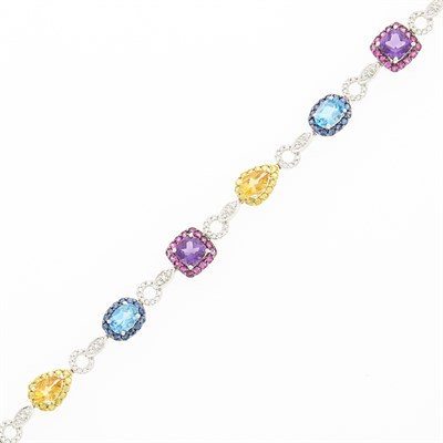 Lot 1236 - White Gold, Colored Stone and Diamond Bracelet