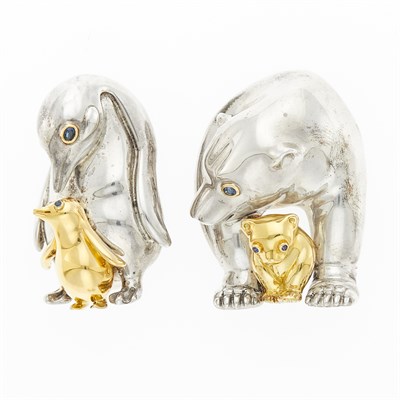 Lot 1293 - Tiffany & Co. Two Silver, Gold and Sapphire Animal Brooches