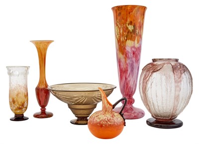Lot 271 - Group of Six Schneider Art Deco Glass Articles...