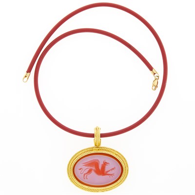 Lot 1003 - Elizabeth Locke Gold and Agate Intaglio Enhancer with Cord Necklace