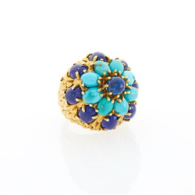 Lot 1129 - Gold, Turquoise and Lapis Dome Ring