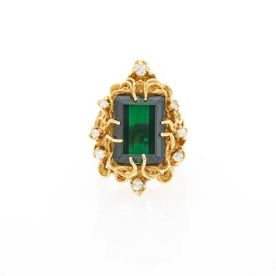 Lot 1088 - Gold, Tourmaline and Diamond Ring