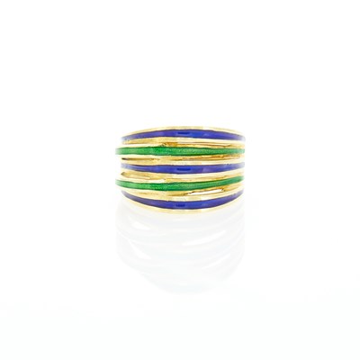 Lot 1078 - Tiffany & Co. Gold and Blue and Green Enamel Ring