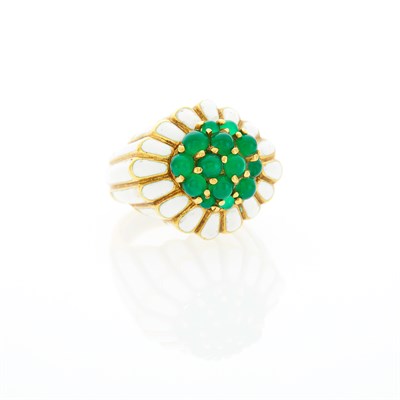 Lot 1114 - Gold, White Enamel and Green Onyx Ring