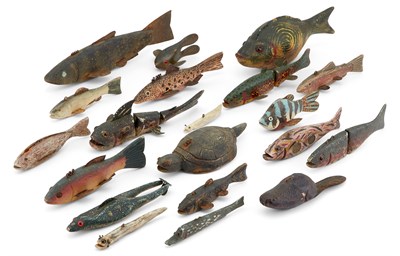 Lot 1270 - Group of Painted Wood, Metal and Horn Fish and...