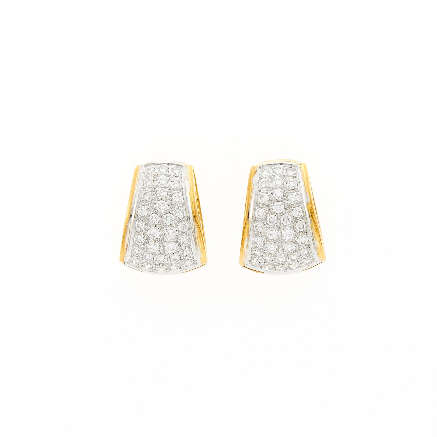 Lot 1108 - Pair of Two-Color Gold and Diamond Huggie Earrings
