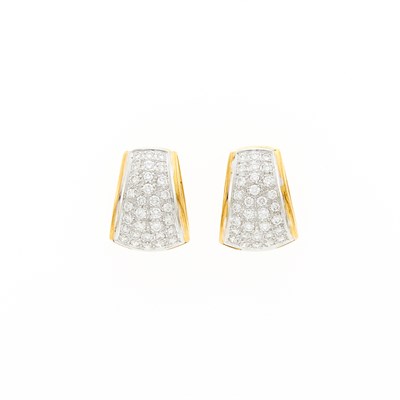 Lot 1108 - Pair of Two-Color Gold and Diamond Huggie Earrings