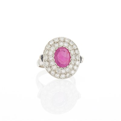 Lot 1169 - Low Karat White Gold, Ruby and Diamond Ring