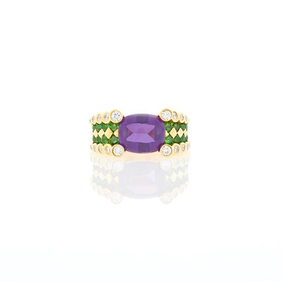 Lot 1267 - Gold, Cabochon, Green Garnet and Diamond Ring