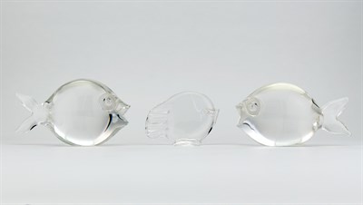 Lot 305 - Three Steuben Glass Figures of Fish Modern...
