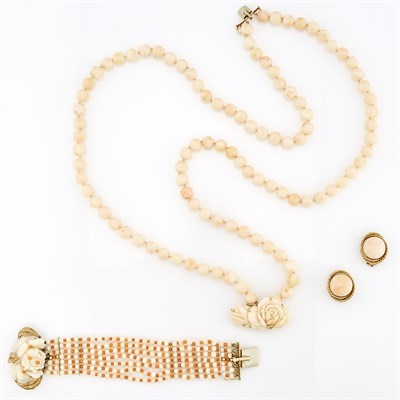 Lot 1204 - Group of Gold and Angel Skin Coral Jewelry