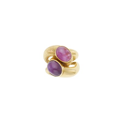 Lot 135 - Gold, Pink and Purple Star Sapphire Crossover Ring