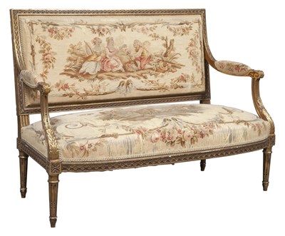 Lot 207 - Louis XVI Style Tapestry Upholstered Giltwood Settee