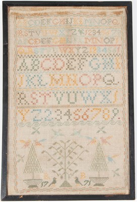 Lot 1236 - American Needlework on Linen Sampler Lettered...
