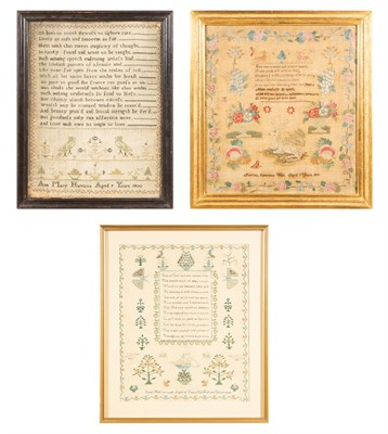 Lot 254 - Group of Three English Needlework Samplers...