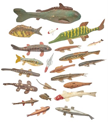 Lot 1269 - Group of Painted Wood and Metal Fish Decoys...