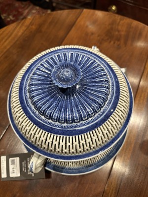 Lot 618 - Chinese Export Blue and White Porcelain Reticulated Covered Chestnut Basket and Stand