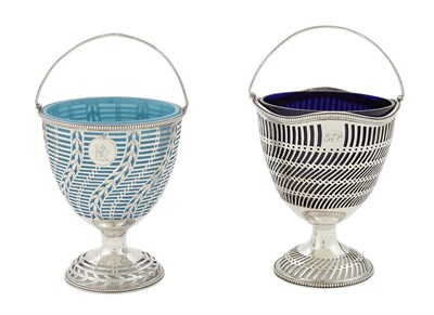 Lot 158 - Two George III Sterling Silver and Glass Sugar Baskets
