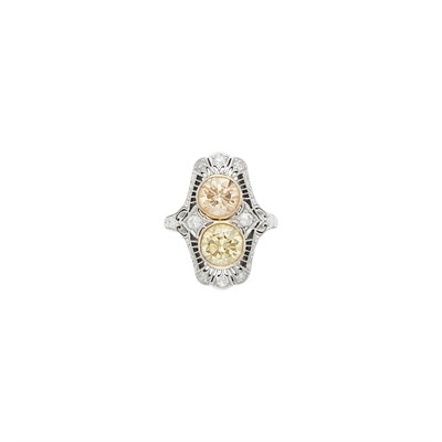 Lot 64 - Platinum, Gold, Brown Diamond and Diamond Filigree Ring