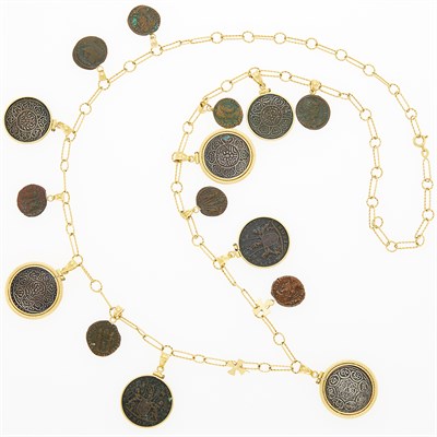 Lot 1148 - Gold and Bronze Coin Medallion Charm Chain Necklace