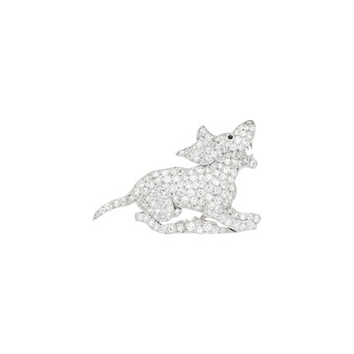 Lot 70 - Platinum and Diamond Dog Clip-Brooch