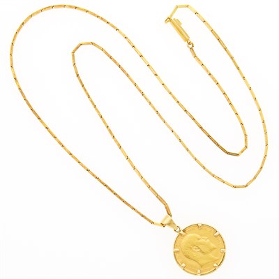 Lot 1234 - Gold and Gold Coin Pendant with Chain Necklace